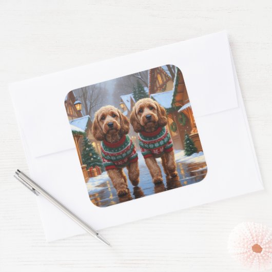 Cockapoo Dogs Christmas Snow Holiday  Vierkante Sticker (Envelop)