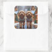 Cockapoo Dogs Christmas Snow Holiday  Vierkante Sticker (Tas)