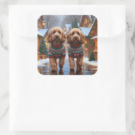 Cockapoo Dogs Christmas Snow Holiday  Vierkante Sticker (Tas)