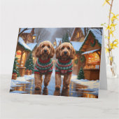 Cockapoo Dogs Kerstmis Sneeuw Vakantie Kaart (Gele Bloem)