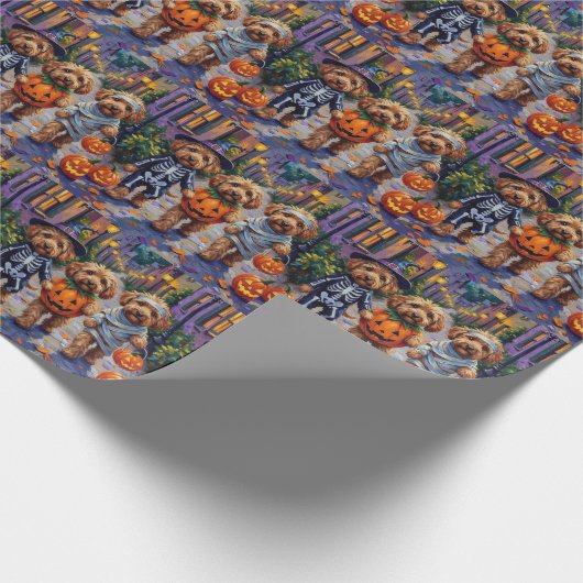 Cockapoo Dogs Trick-or-Treating Halloween kostuum Cadeaupapier (Hoek)