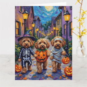 Cockapoo Dogs Trick-or-Treating Halloween kostuum Kaart