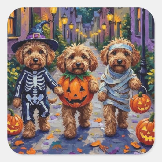 Cockapoo Dogs Trick-or-Treating Halloween kostuum Vierkante Sticker (Voorkant)