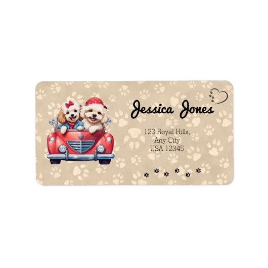 Cockapoo Doodle Hond Puppy Ras Poot Prints Custom Etiket (Voorkant)