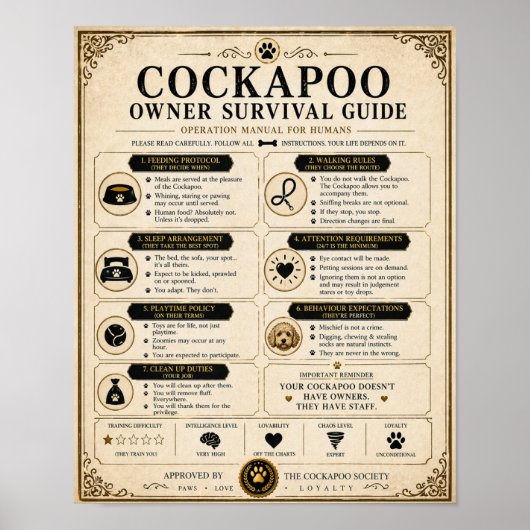Cockapoo Eigenaar Overlevingsgids Poster Cadeau (Voorkant)