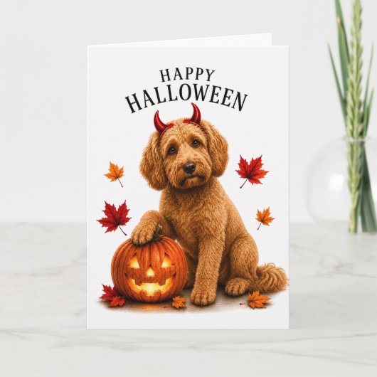 Cockapoo Halloween DuivelsHond Kaart (Voorkant)