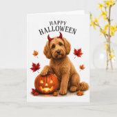 Cockapoo Halloween DuivelsHond Kaart (Gele Bloem)