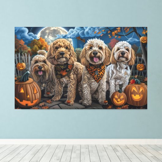 Cockapoo Halloween Spooky Canvas Afdruk (Insitu (Houten vloer))