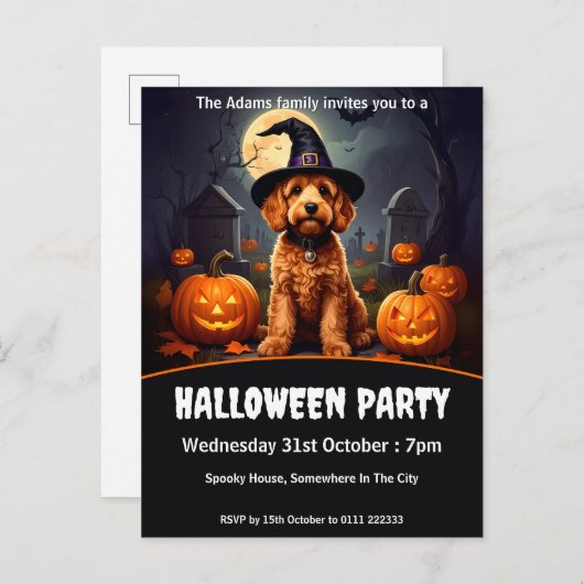 Cockapoo Halloweenfeest Uitnodiging Briefkaart (Voorkant / Achterkant)