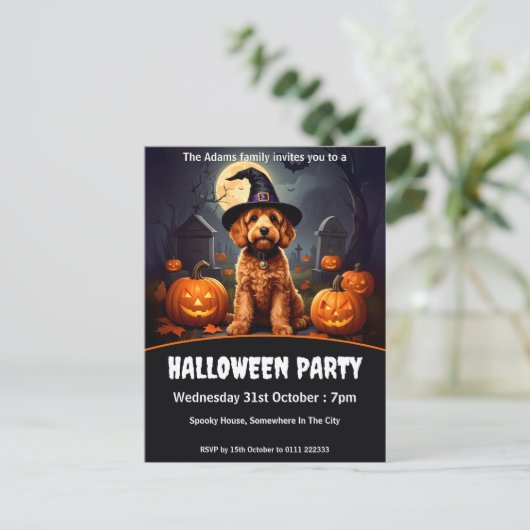 Cockapoo Halloweenfeest Uitnodiging Briefkaart (Staand voorkant)