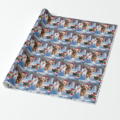 Cockapoo hardlopen in de sneeuw met kerst Pet Cadeaupapier (Uitgerold)