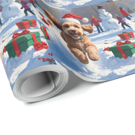 Cockapoo hardlopen in de sneeuw met kerst Pet Cadeaupapier (Rol Hoek)