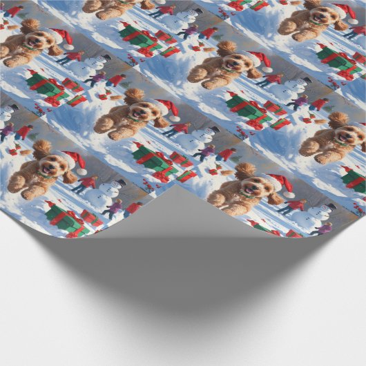 Cockapoo hardlopen in de sneeuw met kerst Pet Cadeaupapier (Hoek)