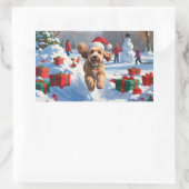 Cockapoo hardlopen in de sneeuw met kerst Pet Rechthoekige Sticker (Tas)