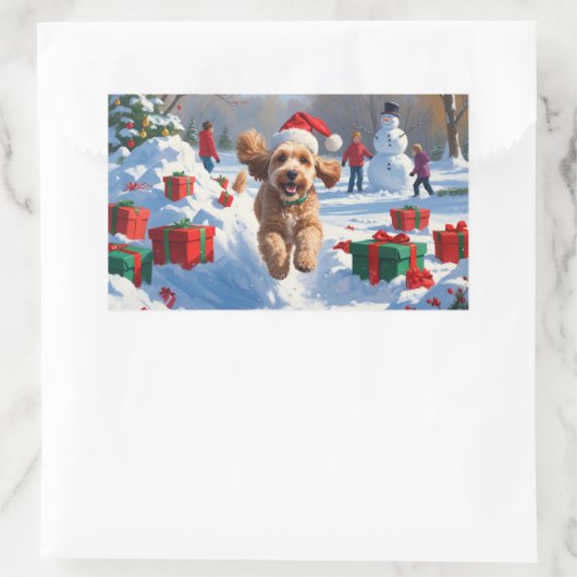 Cockapoo hardlopen in de sneeuw met kerst Pet Rechthoekige Sticker (Tas)