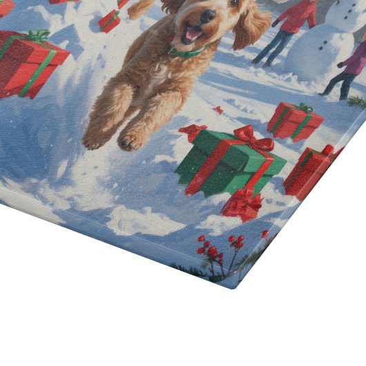 Cockapoo hardlopen in de sneeuw met kerst Pet Snijplank (Hoek)