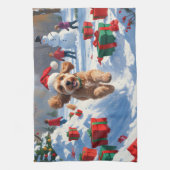 Cockapoo hardlopen in de sneeuw met kerst Pet Theedoek (Verticaal)