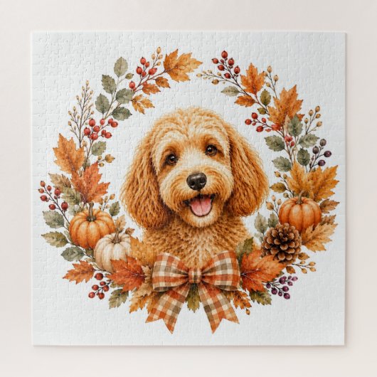 Cockapoo-herfstkrans Legpuzzel (Verticaal)