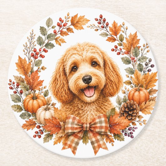 Cockapoo Herfstkrans Onderzetter (Voorkant)