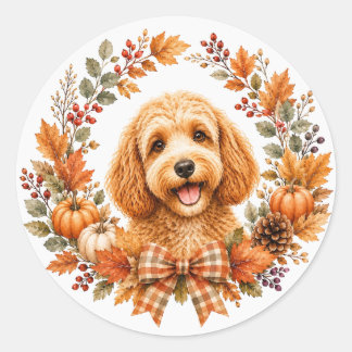 Cockapoo-herfstkrans Ronde Sticker
