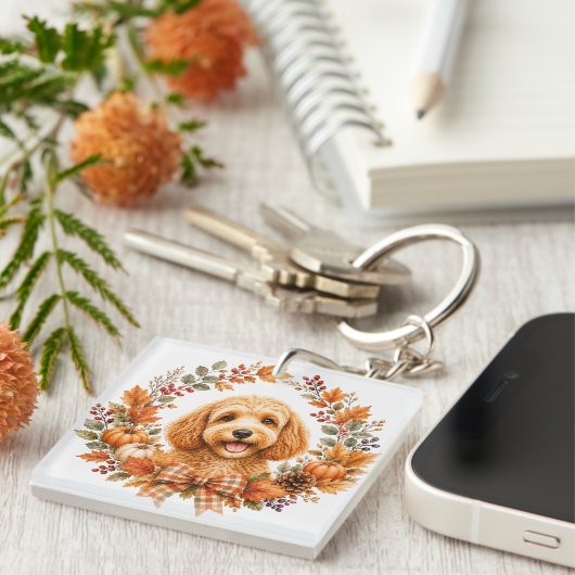 Cockapoo-herfstkrans Sleutelhanger (Voorkant Rechts)