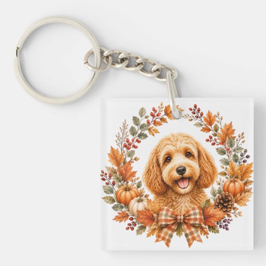 Cockapoo-herfstkrans Sleutelhanger (Voorkant)