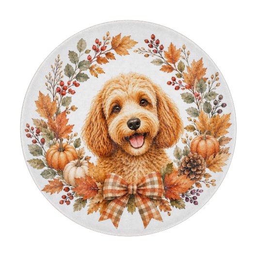 Cockapoo herfstkrans snijplank (Voorkant)