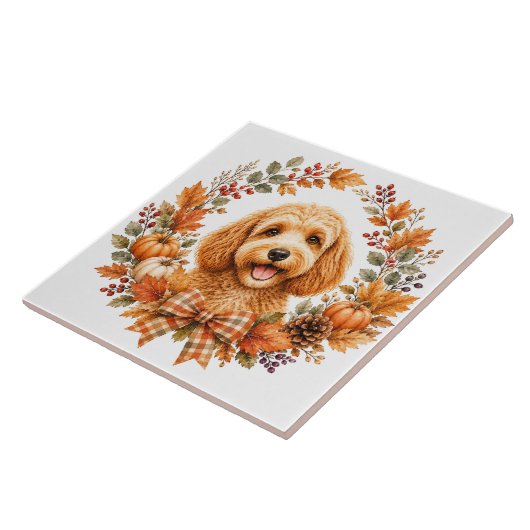 Cockapoo herfstkrans tegeltje (Zijkant)