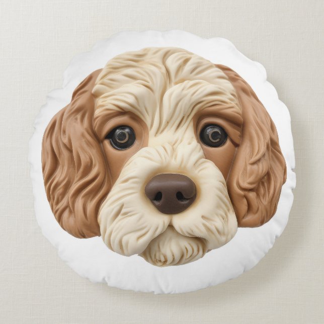Cockapoo Hond 3D Geïnspireerd Rond Kussen (Voorkant)