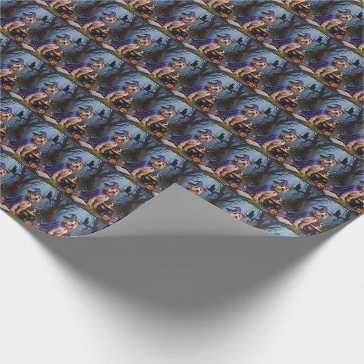 Cockapoo Hond grillig Halloween schilderij Cadeaupapier (Hoek)