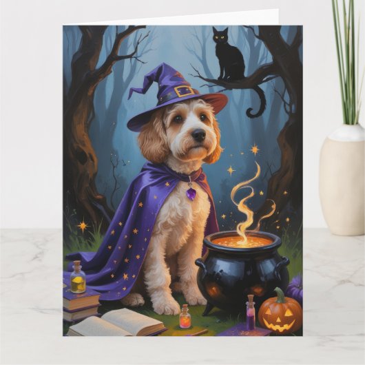 Cockapoo Hond grillig Halloween schilderij Kaart (Voorkant)
