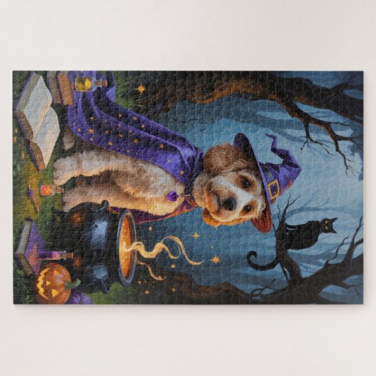 Cockapoo Hond grillig Halloween schilderij Legpuzzel (Horizontaal)