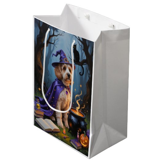 Cockapoo Hond grillig Halloween schilderij Medium Cadeauzakje (Voorkant Gekanteld)