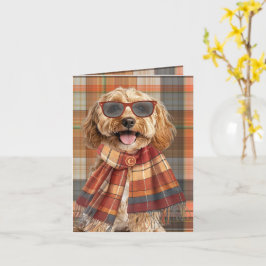 Cockapoo-hond Herfst Geruite Monogram Kaart
