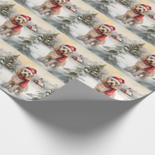 Cockapoo-hond in de sneeuw met Kerstmis  Cadeaupapier (Hoek)