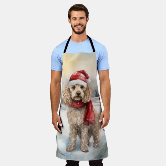Cockapoo-hond in de sneeuw met Kerstmis  Schort (Gedragen)