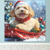 Cockapoo-hond in slee laat het sneeuwen Kerstmis Canvas Afdruk (Insitu (Houten vloer))