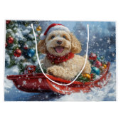 Cockapoo-hond in slee Laat het sneeuwen Kerstmis Groot Cadeauzakje (Achterkant)