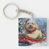 Cockapoo-hond in slee Laat het sneeuwen Kerstmis Sleutelhanger (Voorkant)