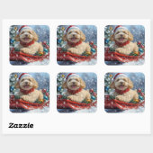 Cockapoo-hond in slee laat het sneeuwen Kerstmis Vierkante Sticker (Vel)