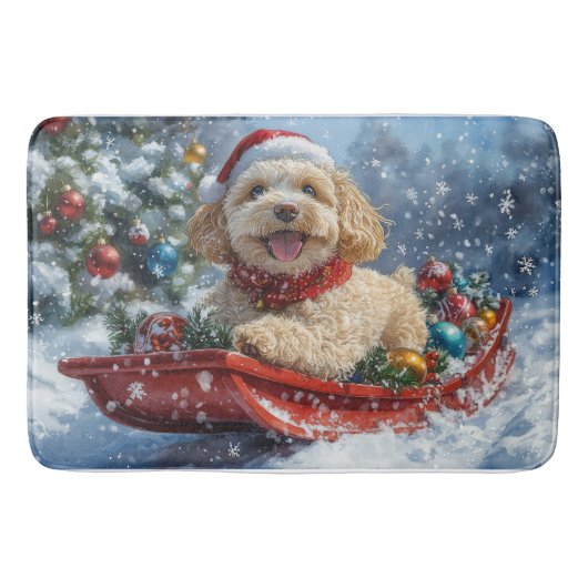 Cockapoo-hond in slee laat het sneeuwen met Kerstm Badmat (Voorkant)