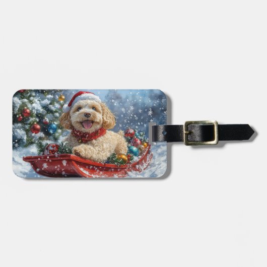 Cockapoo-hond in slee Let it Snow Kerstmis Bagagelabel (Voorkant horizontaal)