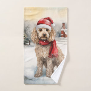 Cockapoo Hond in Sneeuw Kerstmis Bad Handdoek