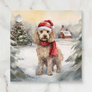 Cockapoo Hond in Sneeuw Kerstmis Bedankjes Labels