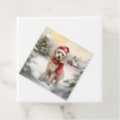 Cockapoo Hond in Sneeuw Kerstmis Bedankjes Labels (In situ)
