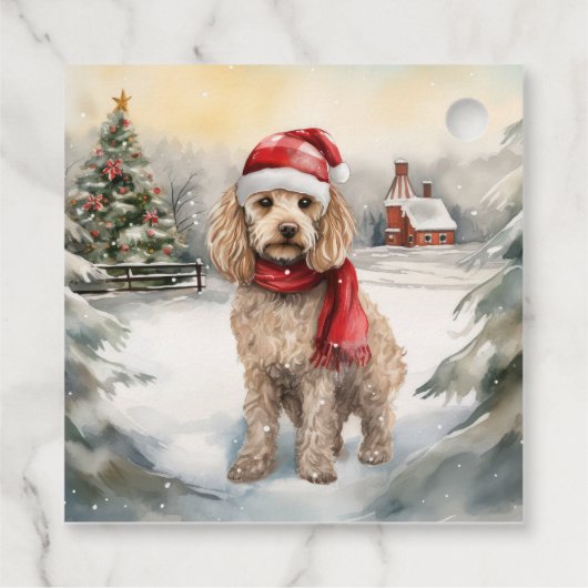 Cockapoo Hond in Sneeuw Kerstmis Bedankjes Labels (Achterkant)
