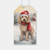 Cockapoo Hond in Sneeuw Kerstmis Cadeaulabel (Voorkant)