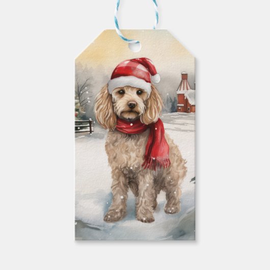 Cockapoo Hond in Sneeuw Kerstmis Cadeaulabel (Voorkant)