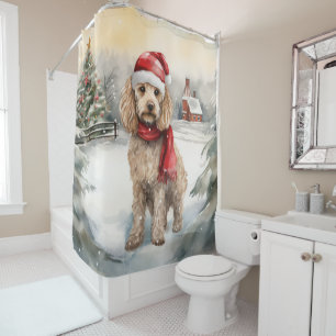 Cockapoo Hond in Sneeuw Kerstmis Douchegordijn