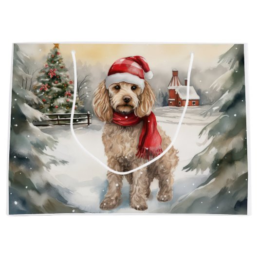 Cockapoo Hond in Sneeuw Kerstmis Groot Cadeauzakje (Voorkant)